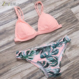 2018 Sexy Swimwear Women Bikini Set Print Leaves Push-Up Padded Swimsuit Low Waist Bathing Beachwear Biquini