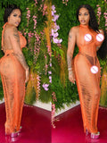 Kliou Mesh Stacked Maxi Dress See Through Sexy Women New Fashion Sleeveless Backless Spaghetti Strap Female Clubwear