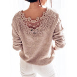 Backless Lace Knitted Sweater Women Long Sleeve loose Autumn Winter Warm Top Ladies Knitwear truien dames