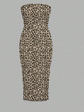 Sexy Leopard Prints Without Shoulder Straps To Long Casual