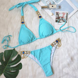 Woherb Hot-Selling New Crystal Diamond Chain Swimsuit Split Swimsuit Sexy