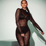 Mesh Long Sleeve Slim Sexy See Through 2 Pieces Pants Set Party Club Fashion Y2K Women Clothes For Business Wholesale-Outfit