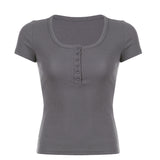 Woherb Spring 2023 New Hot Girl Wind Pure Color Simple Door Single Row Short Sleeve T-Shirt Jacket Female-Outfit