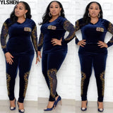 Sets For Women 2023 Long Sleeve Beading Diamonds African Elastic Bazin Baggy Pants Rock Style Dashiki Famous Suit Lady-Outfit