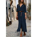 Women Shirt Style Street Fashion OL Dress Plus Size Party Sexy Split Dresses Casual Loose Vestidos Sundress No