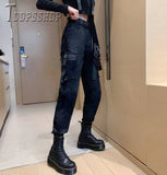 New Arrive High Waist Pocket Korean Women Pants Slim Casual Female