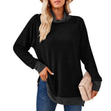 / Winter 2023 New Women's Scarf Collar Color Long-Sleeved Loose T-Shirt Top-Outfit