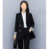Woherb Celebrity Small Suit Jacket Female 2024 New Fashion Autumn Korean Version Loose Casual Black Suit Jacket-Outfit