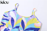 Kliou Multi-Color Printing Jumpsuits Women Fashion Spaghetti Strap Body-Shaping Hot High Waist Streetwear Female
