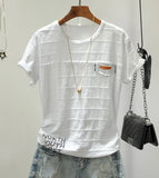Cotton 3D Stripe Women T Shirt 2019 Summer Soft Fabric Alphabet Female Tee