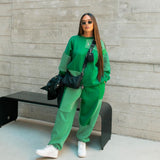 Color Block Patchwork Tracksuit Autumn Winter Clother for Women Sport Sweatshirt + Pants Two Piece Set Jogging Femme Suit-Outfit