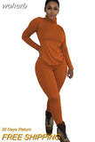 Wear Solid Autumn Tracksuit Women Casual Turtleneck Long Sleeve Pullover Top and Pants Slim Two Piece Set Basic Outfits-Outfit