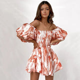 Sexy Puff Sleeve Off Shoulder Floral Print Summer Mini Dress For Women 2023 Loose A-Line Holiday Beach Dress Boho Vestido-Outfit