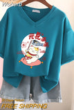 100% Cotton M-6XL T Shirt Japanese Cartoon Anime Tshirt Short Sleeve Women's Top Summer Couple V Neck Oversized T Shirts-Outfit