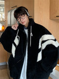 Lamb Velvet Jacket Men Zipper Stand Collar Short Cardigan Coat Autumn Winter Loose Casual Korean Turtleneck Fashion Female