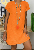 Plus Size Casual Short Sleeve Plain Midi