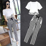 Zebra Grain Women Sets Casual Short Sleeve T Shirt And Pants Female