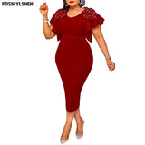Red African Dresses for Women 2023 Spring Summer Dress Sexy Birthday Evening Party Bead Ruffles Robe Femme African Clothes-Outfit