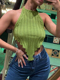 Kliou Halter Knitted Vest Women Sexy Solid Irregular Shape Lace Up Backless Unique Cut Out Fashion Tank Streetwear Female