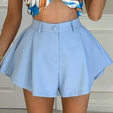 Casual Fashion Wide Leg Shorts High Waist Slim Pleated Shorts Candy Color
