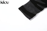 Kliou Midnight Style Jumpsuit Women Sexy Striped Mesh See Through Hollow Out One Pieces Cross Ribbons Sheath Club Female