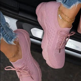 Women White Sneakers Thick Bottom Solid Plus Size Women's Shoes Comfortable Breathable Summer Outdoor Lace Up Ladies Flat
