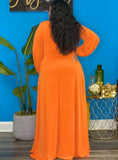 Plus Size V-neck Long Sleeve Slit Maxi
