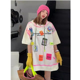 patchwork sexy see through long tees women turn-down collar half sleeve tops streetwear fashion cool tees 601-1-Outfit