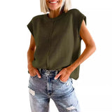 Woherb Women's Summer Cover Sleeve Top Casual Round Collar Loose Knit Sweater Jacket Woman-Outfit