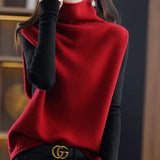 Woherb Sweater Vest Women Autumn Winter New Turtleneck Solid Color Sleeveless Top Loose 100%Pure Wool Knitted Waistcoat Female 1127-1-Outfit