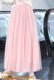 Elastic Waist 3 Layers Mesh Long Tulle Skirt Spring Autumn Elegant Vintage High Waist Ball Gown Gauze Tutu Skirt QT2001-Outfit