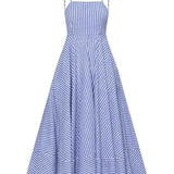 Woherb 2023 New Fashion Striped Print Waist Pleated Sling Dress-Outfit