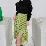 Personality Style 2025 Autumn And Winter New Mid-Rise Long Straight Hollow Embroidery Splicing Half Dress Woman