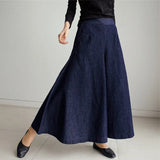 Women High Waist Over Length Jeans Pants Loose Trousers Pockets Elastic Waist Female Wide Leg Denim Pants QT208-Outfit