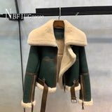Lapel Comfortable Women Coat Lining With Imitation Lambswool Short Style Female