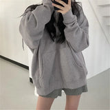 Zip Up Sweatshirt Casual Oversized Hooded Korean Style Hoodies Harajuku Solid Loose Long Sleeve Lady Jacket Large