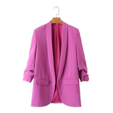 Spring Style Pleated Sleeve Sag Urban Leisure Candy Color Women's Suit Coat-Outfit