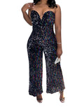 Women Shiny Sequin Jumpsuit Sexy Strapless Glitter Party High Waist Wide Leg Pants Clubwear Backless Female One Piece Night