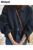 2023 Autumn Winter Women Elegant Solid Color Wool Coats Chic Turn Down Collar Long Sleeve Coat Female Chic Outerwear 729-1-Outfit