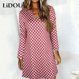 Autumn O Neck Hollow Out Fashion Print Loose Casual Midi Dresses Women Long Sleeve Elegant Dress Vestidos De Fiesta Robe-Outfit