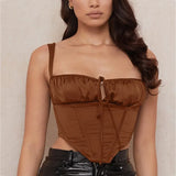 Corset Top y2k Cami Women Boned Tie up Cut Out Square Neck Zipper Ruched Padded Tank Top Satin Party Club Casual