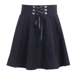 Black Pleated Lace Up Short Skirt Ball Gown Preppy Gothic Punk Vintage Skirts Women High Waist Casual Party