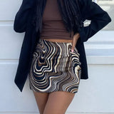 European and American Summer Vortex Water Wave Pattern Elastic High Waist Slim Wrapped Hip Short Skirt for Women-Outfit