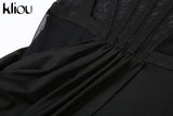 Kliou Halter Mesh Maxi Dress Women Wrapped Chest Asymmetrical Side Spilt Vestido Lady Girl Sexy Elegant Robe Party
