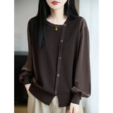 Hot New Sweater Women's Round Collar Color Loose Fashion Knitted Shirt Long