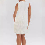Woherb Spring And Summer Temperament Commuting Simple Pure Color Metal Button V-Neck Sleeveless Dress-Outfit