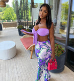Two Piece Set Women Outfits Sexy Lace Up Tube Crop Top + Prints Flare Pants Skinny Club Sets Summer Casual Tracksuit y2k-Outfit