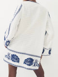 2023 Women Summer Mini Dress Vintage Floral Embroidery V-Neck Long SLeeve Female Elegant Street Loose Dresses Clothing-Outfit