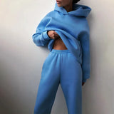 Tracksuit Casual Fleece Two Piece Sets Oversized Hooded Long Sleeve Female Hoodie Suit Winter Sport Pants Ladies