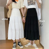 Woherb Splicing Cotton Linen Skirt Literary And Fresh Skirt High Waist Versatile A Line Skirt Casual Skirt-Outfit